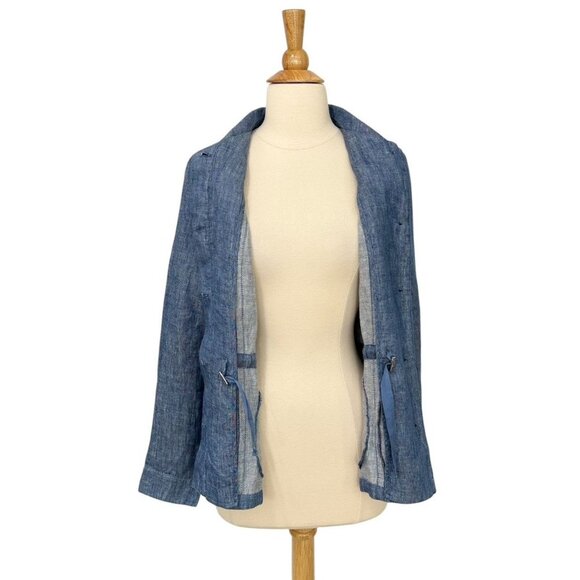 J. McLaughlin Linen Blazer Jacket Blue Denim Cinch Waist Long Sleeve Soft Size S - Picture 3 of 11